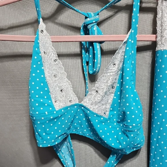 Vintage Blue with White Polka Dot Dancer Set - Picture 2 of 5